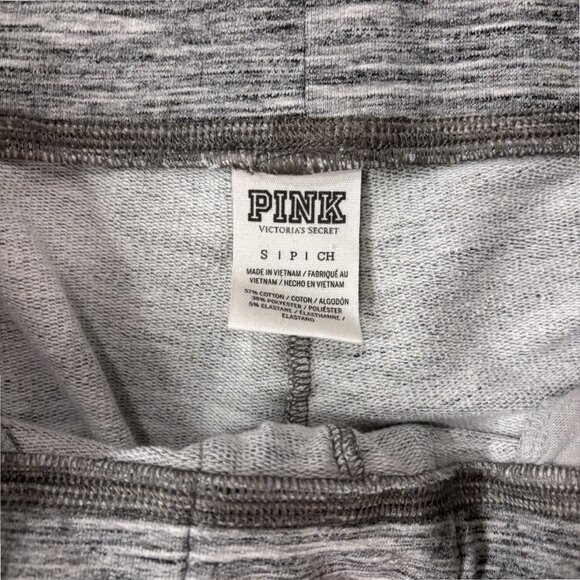 VICTORIAS SECRET PINK Tweed Gray Logo Lounge Pants Jogger Tie Front Sweatpants S - Picture 2 of 3